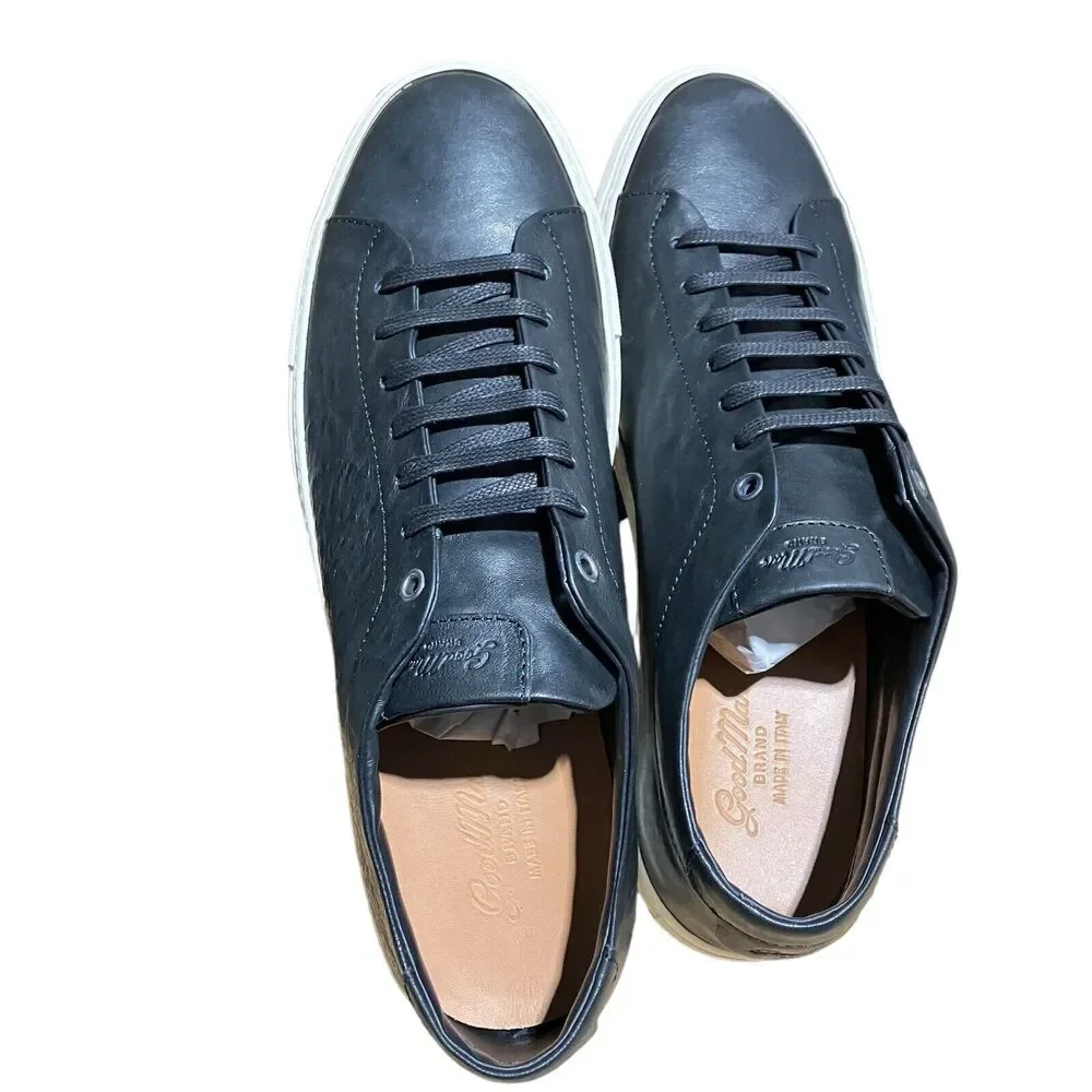 Good Man Brand Mens 11.5 Black Edge Lo-Top Sneaker Tumbled Vachetta Leather Ital